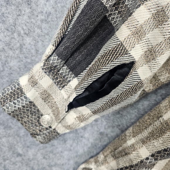 Flannel Plaid Shirt Jacket Womens L XL Black Tan Zip Shacket Cabin 90s KRAZY KAT - Picture 8 of 11